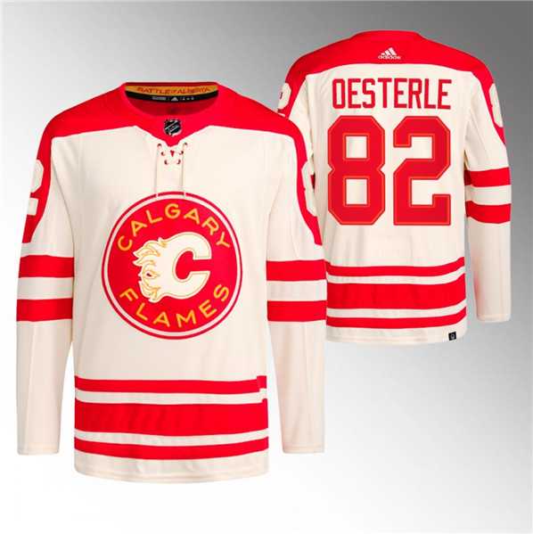 Mens Calgary Flames #82 Jordan Oesterle 2023 Cream Classic Primegreen Stitched Jersey Dzhi